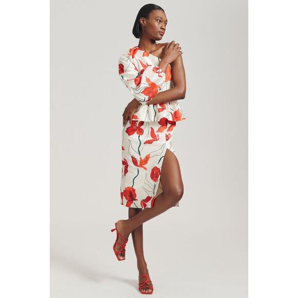 Anthropologie Hutch One-Shoulder Peplum Dress Size 14 Floral - Picture 1 of 14